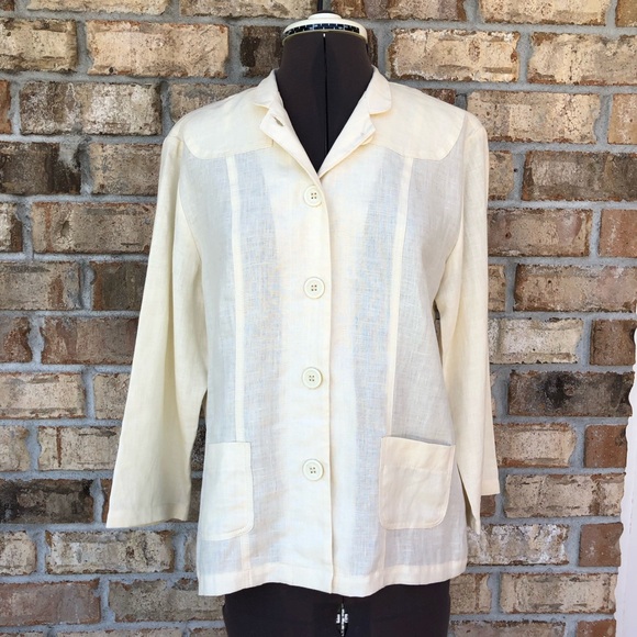 Central Falls Made USA Linen Light Ivory Set Of Buttoned Jacket & Capri Pants M - Picture 2 of 15